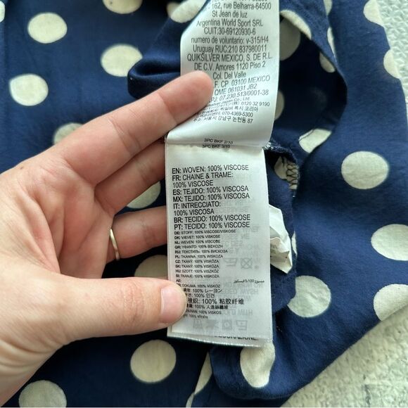 Roxy Sun Empire Navy Classic Polka Dot Babydoll Mini Dress Size S Balloon Sleeve - Picture 11 of 16